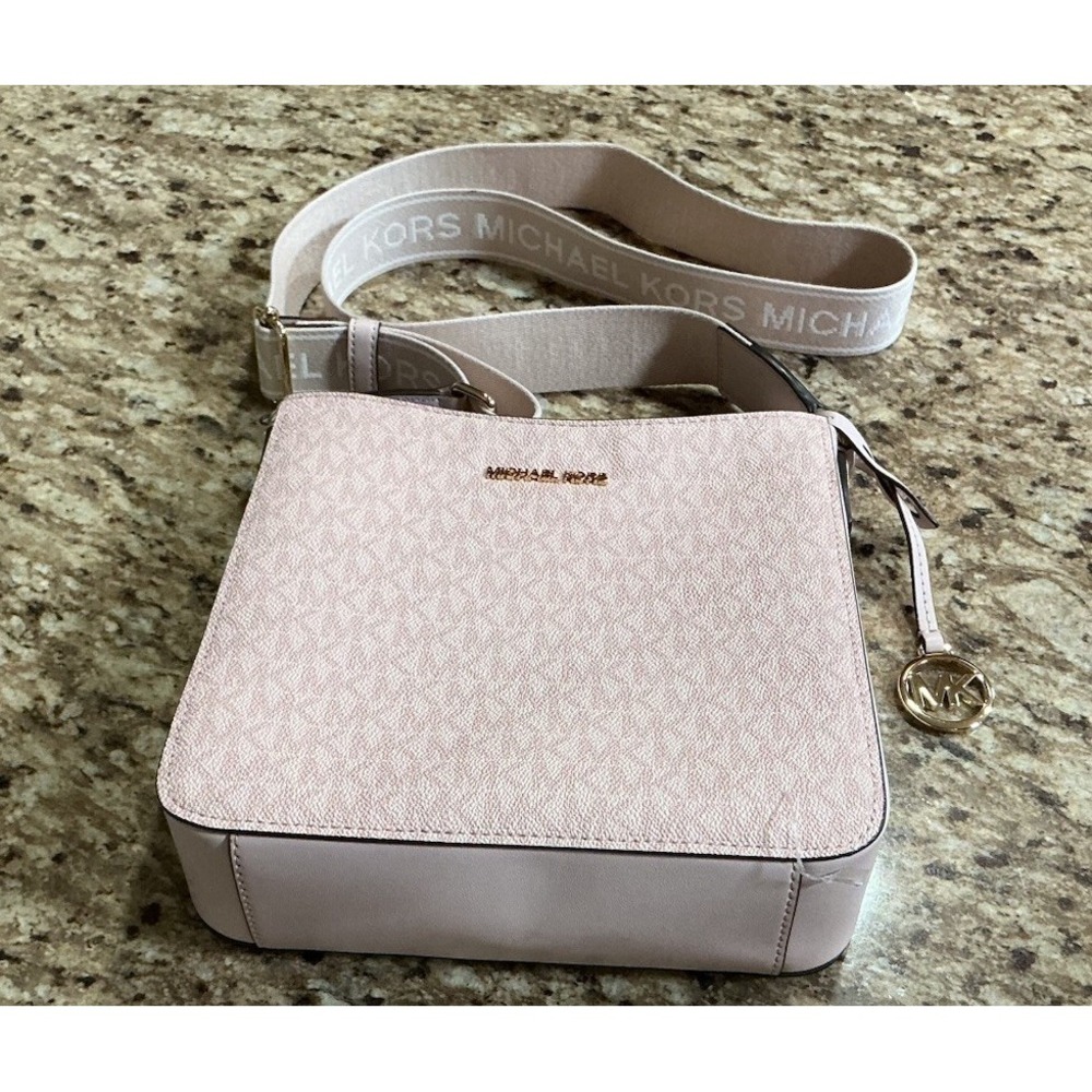 Michael Kors Jet Set Small Logo Crossbody Powder Blush Wide Strap 35T5GTVC5V